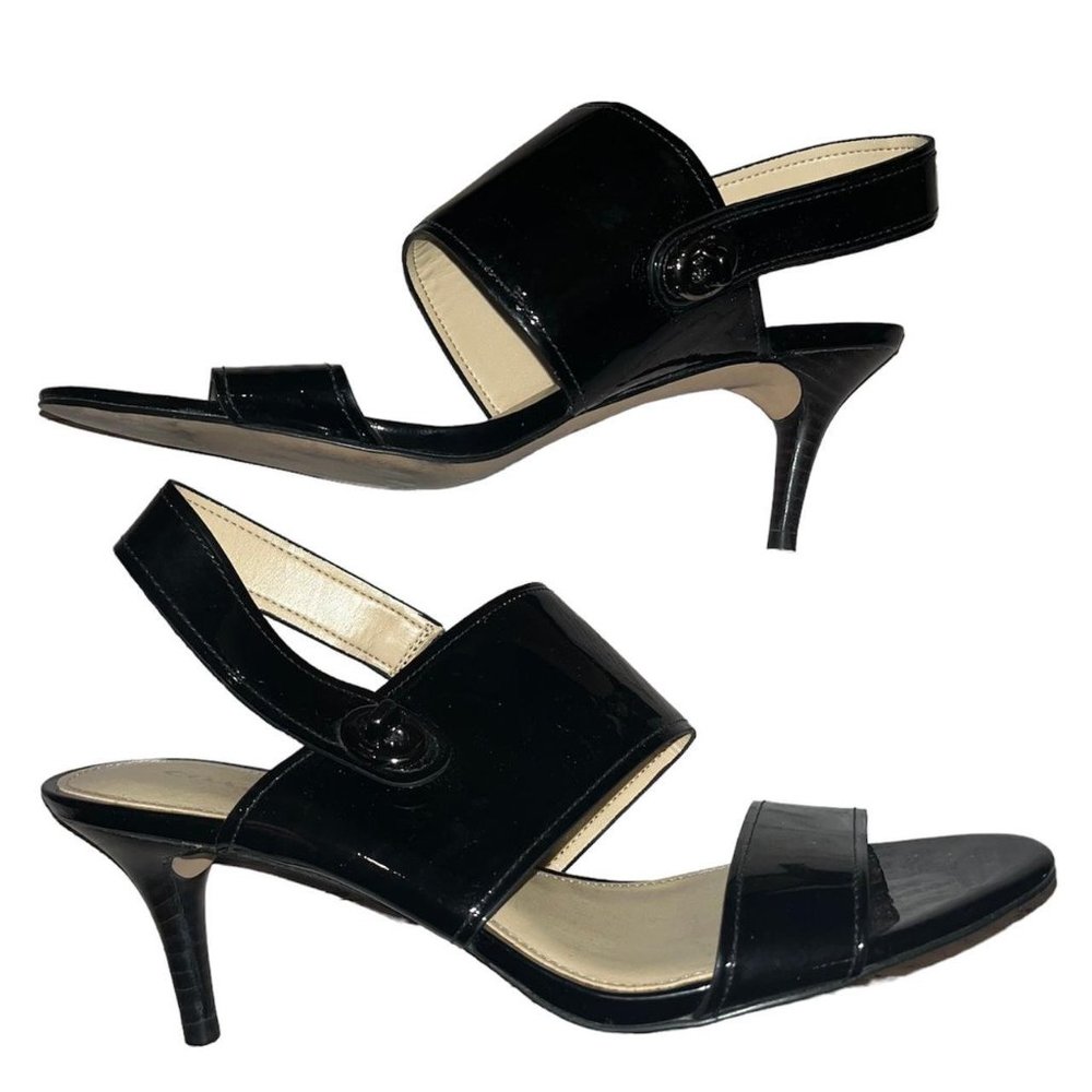 Coach Black Vinyl Kitten Heels